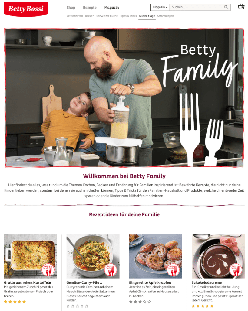 Screenshot der Betty Bossi Website